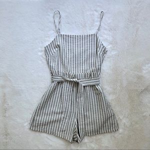 Bershka Cream & Grey Striped Romper